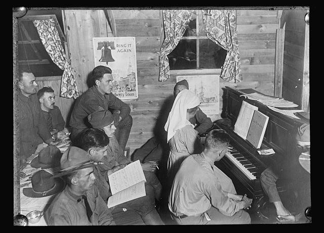 Issoudun France 1918 American Red Cross Canteen Soldiers Singing Piano