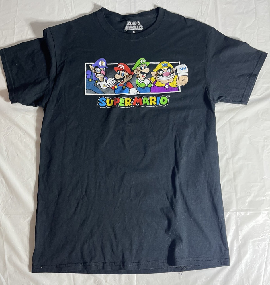 Official Super Mario Black T-Shirt Nintendo Luigi Waluigi Wario M