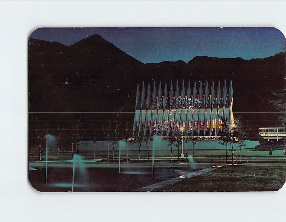 Postcard Cadet Chapel at Night US Air Force Academy Colorado USA
