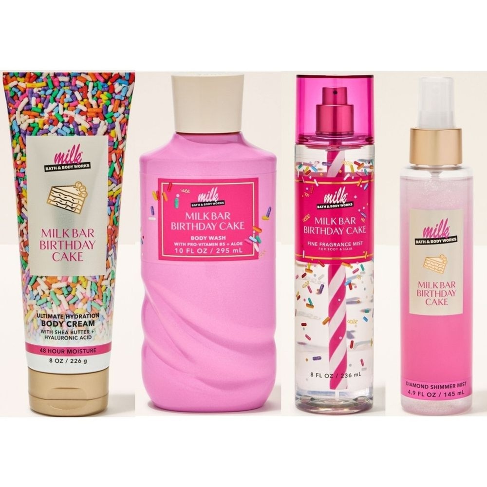 Bath & Body Works Milk Bar Birthday Cake 4 Piece Collection Set NEW