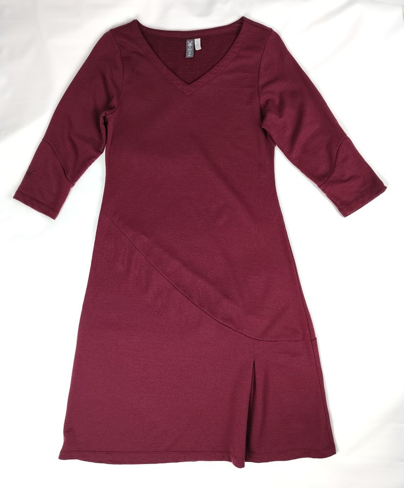 Ibex Women's Merino Wool Dress Teresa Burgundy Size S Made In USA 3/4Sleeve