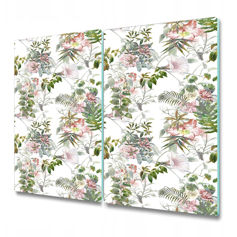 Tempered Glass Induction Ceramic Hob Cover Soft Garden white and green 2x30x52