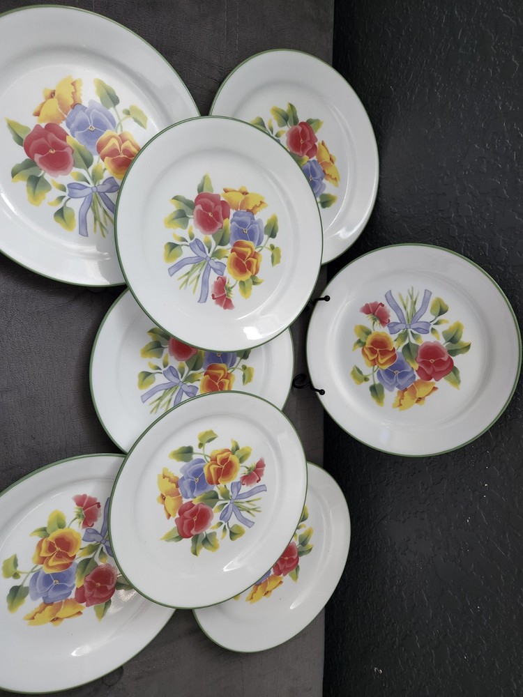 Corelle Summer Blush Luncheon Salad Plates 9 inch Set of 8 Floral Pansies