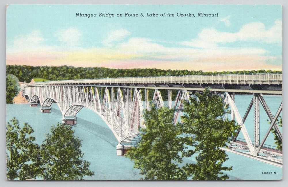 Niangua Bridge Lake of Ozarks MO Linen Postcard Curteich Vintage 1930s