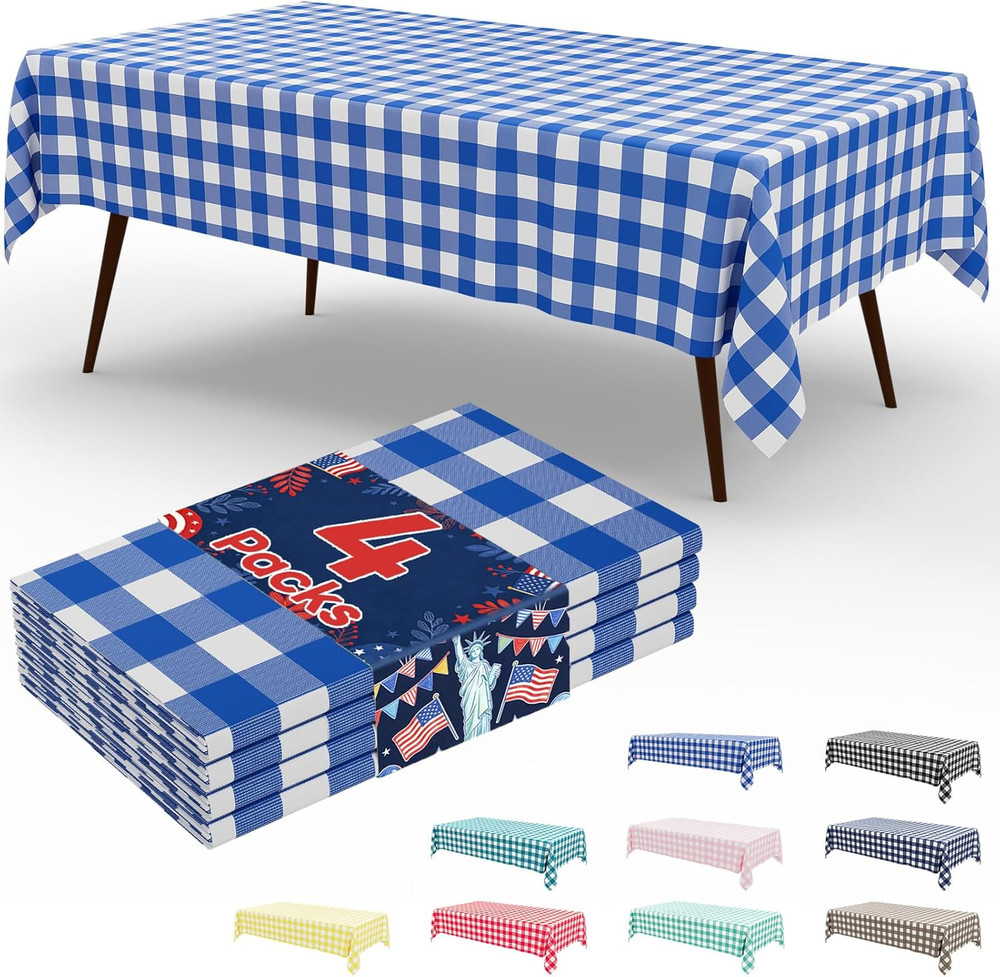 4 Packs Buffalo Disposable Table Cloth, 54 X 108 Inch Waterproof Plastic Tablecl