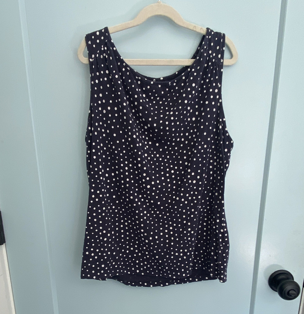 Lands' End Women’s Tank Top S/P Petite Navy/White Polka Dot Scoop Neck Knit
