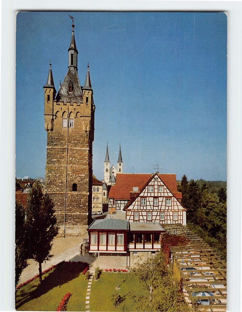 Postcard Blick auf Blauen Turm Rathaus und Evang. Kirche Bad Wimpfen Germany