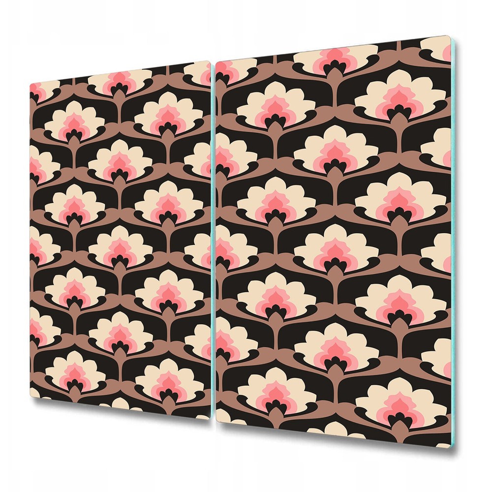 Glass Worktop Kitchen Chopping Board Vintage floral pink and brown design