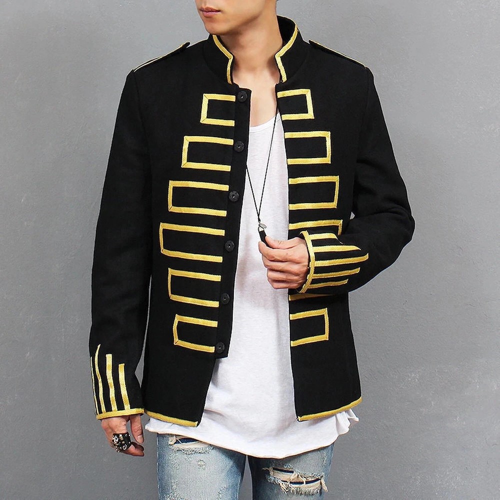 Men's Military Band Jacket Black Gold – Vintage Style Costume Parade Coat