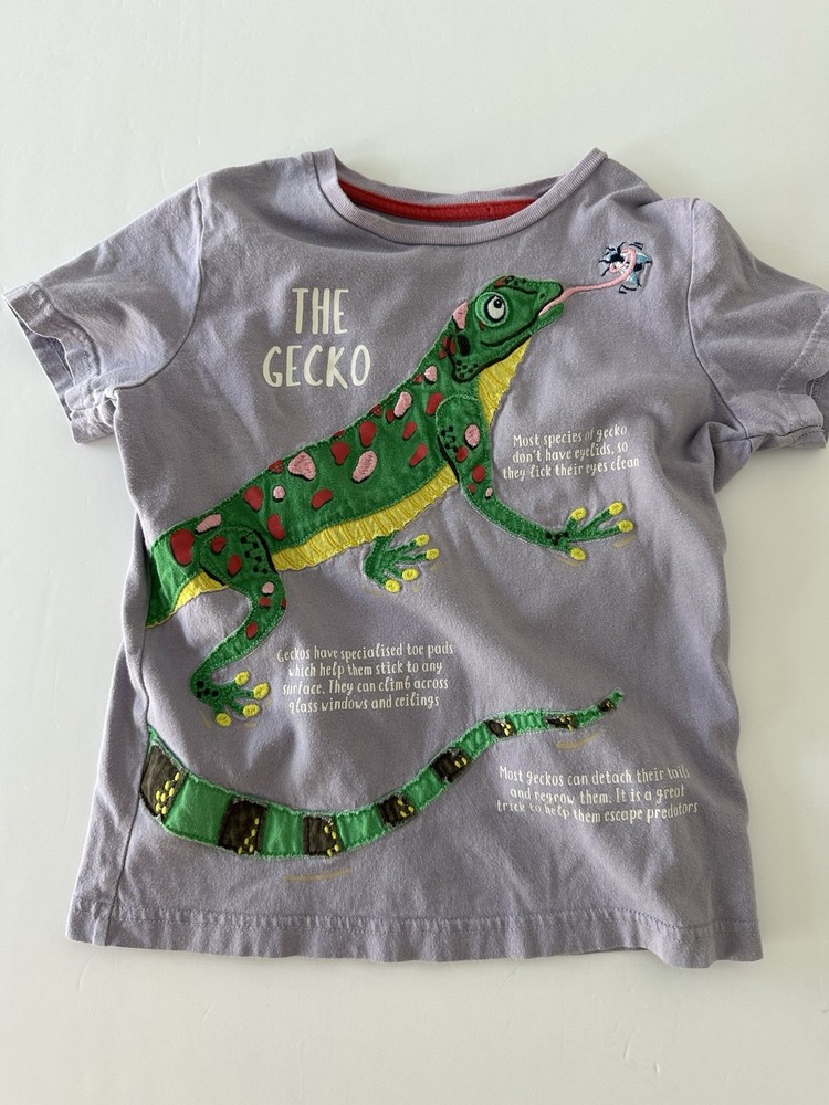 Mini Boden Girls Lavender Gecko Short Sleeve T Shirt 100% Cotton 5/6Y