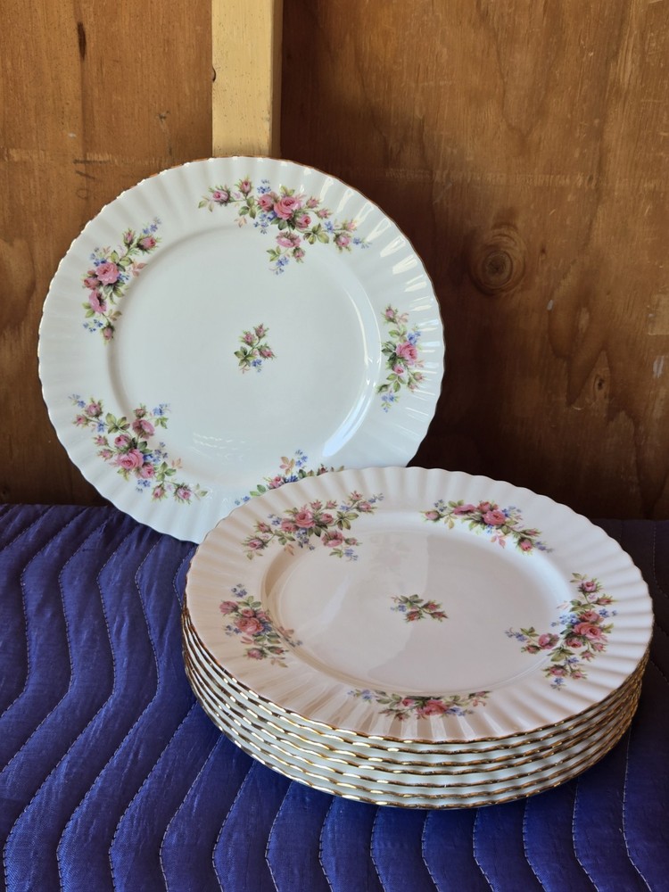 8 Royal Albert Moss Rose Dinner Plates 10 1/8
