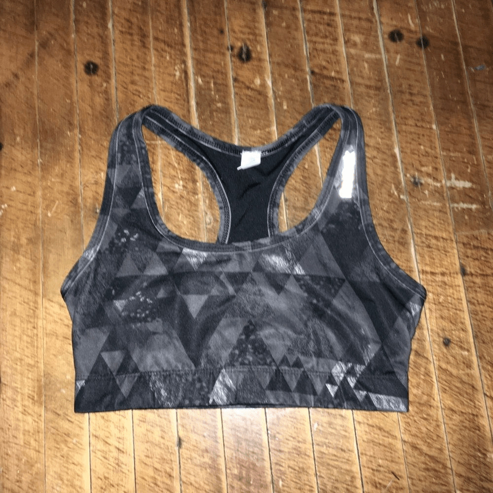 Gray Reebok geometric Athleisure workout yoga sports bra
