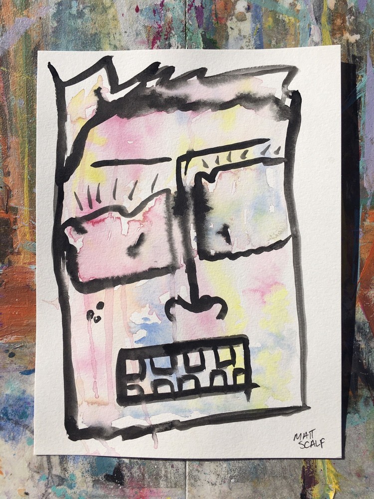 Matt Scalf Portrait Face Abstract ORIGINAL PAINTING Street Modern Graffiti 9x12-image
