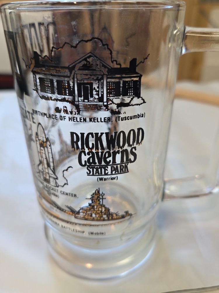 Vintage Alabama Souvenir Glass Mug The Cotton State Attractions Gold Black 1960s