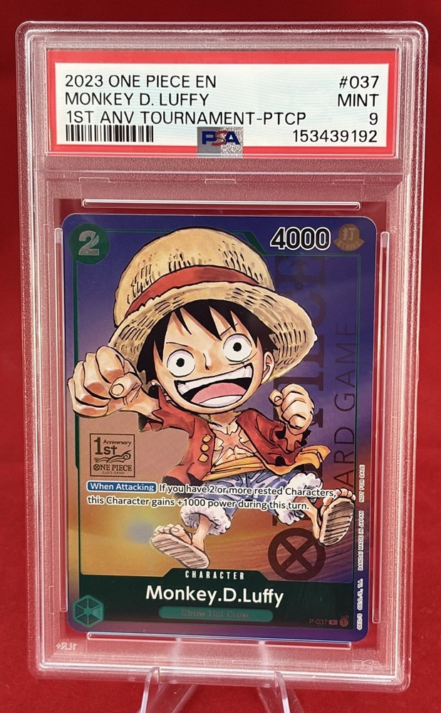2023 One Piece EN P-037 Monkey D. Luffy 1st Anniversary Tournament- PTCP PSA 9