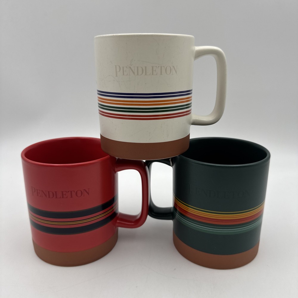 Set Of 3 Pendleton Woolen Mills National Parks Striped Coffee Mugs