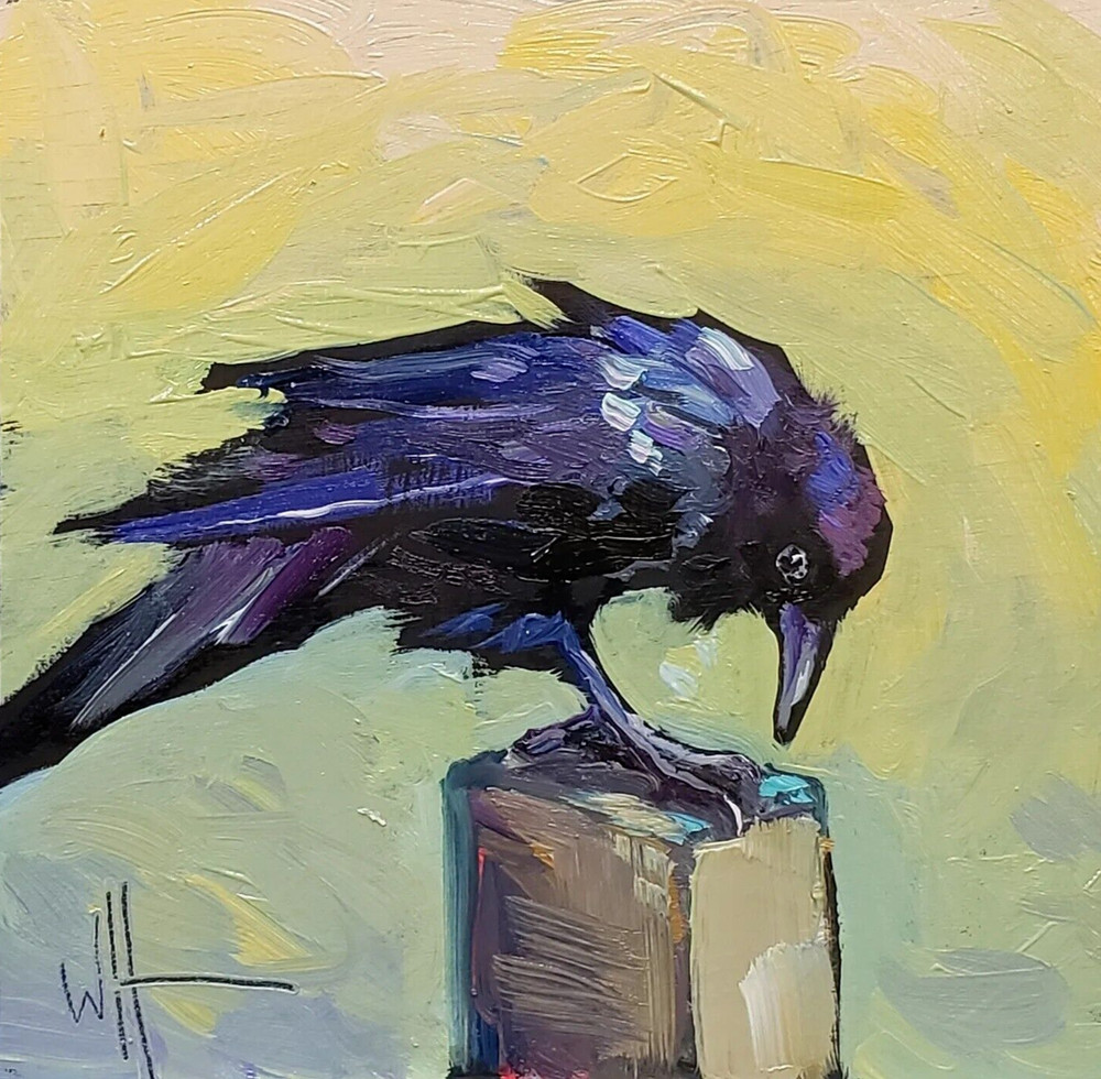 Neo Impressionism Wildlife Giclee Bird Print Art Raven Scene Hawkins Canvas R23
