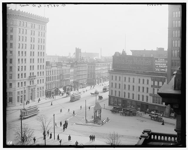 Photo:Detroit Michigan Woodward Avenue 1900s Streetcars Downtown View