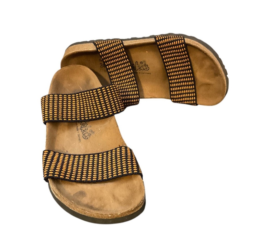 Birki's Birkenstock Curacao Slide Sandals Sz 38 Black/Orange/Brown