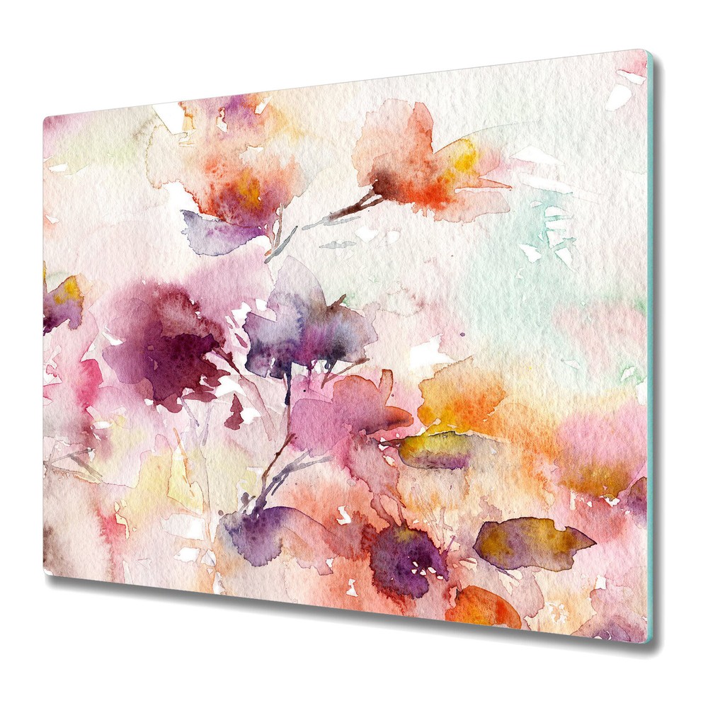 Glass Worktop Saver Colourful Floral Painting Pastel Nature Floral Flowers 60x52