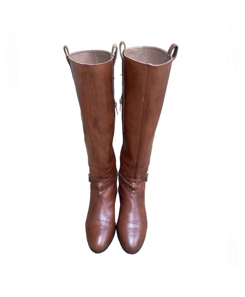 Ava & Aiden Leather Upper Brown Zippered Knee High Fashion Riding Boots Sz 6