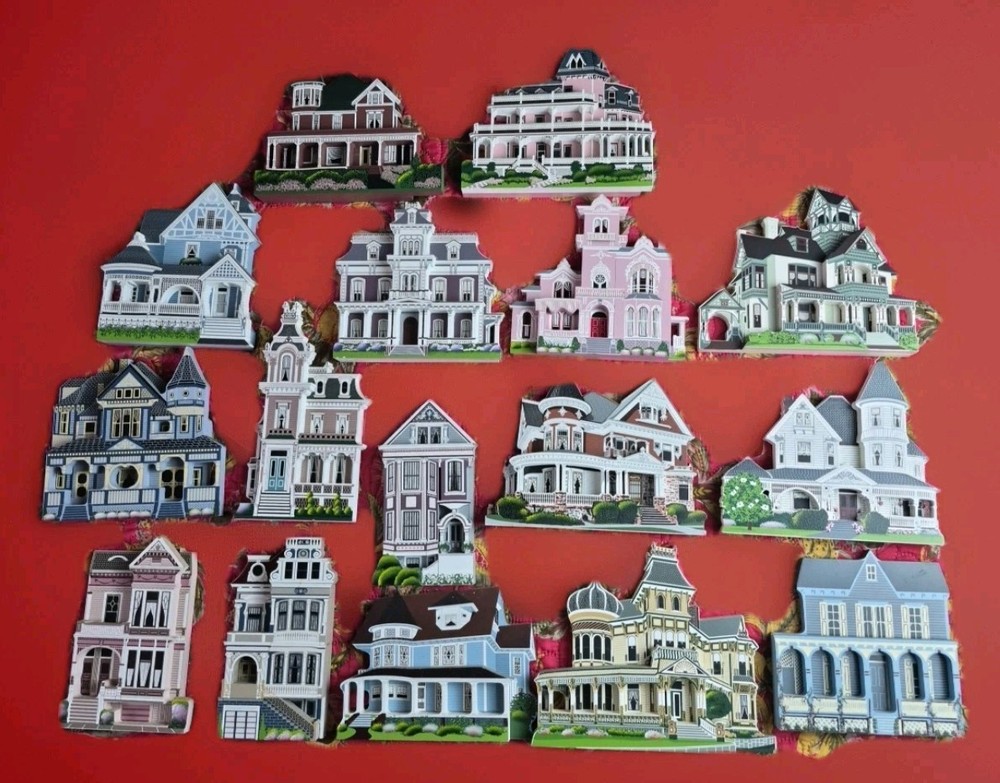 16pc Shelia's Collectibles Wood House Lot RARE Gold Hand Signed by Artist