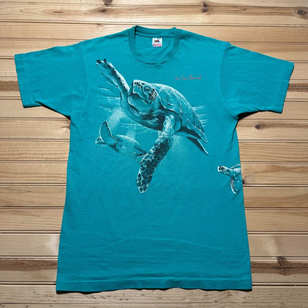 Vintage 1991 Palm Beach Sea Turtle Ocean Graphic Souvenir T-Shirt USA Made Large