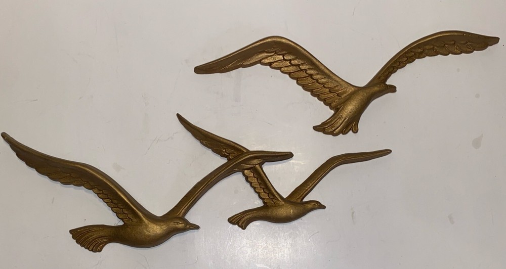 VTG Retro 1981 Homco Seagulls Birds in Flight #7619 Wall Decor Painted Gold USA