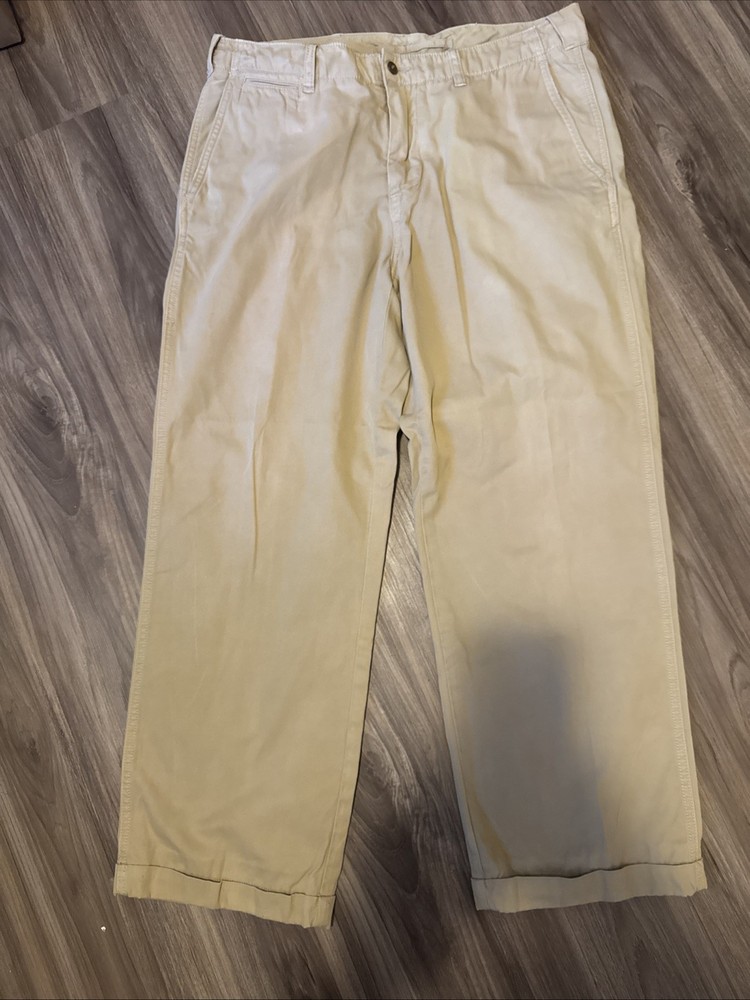 Vintage Polo Ralph Lauren Chino Pants Mens 34x32 Beige Pleated Front Preppy