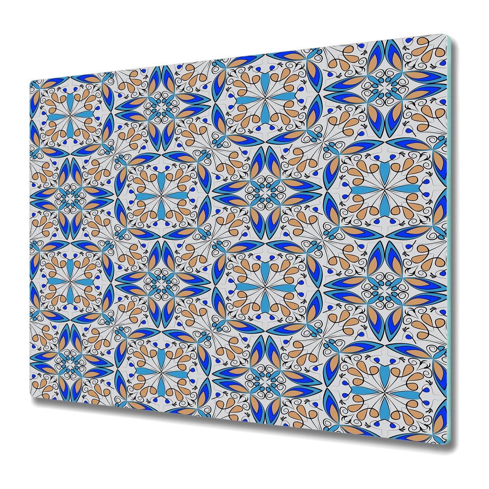 Glass Cutting Board Worktop Saver Maroko ornament blue and golden large 60x52