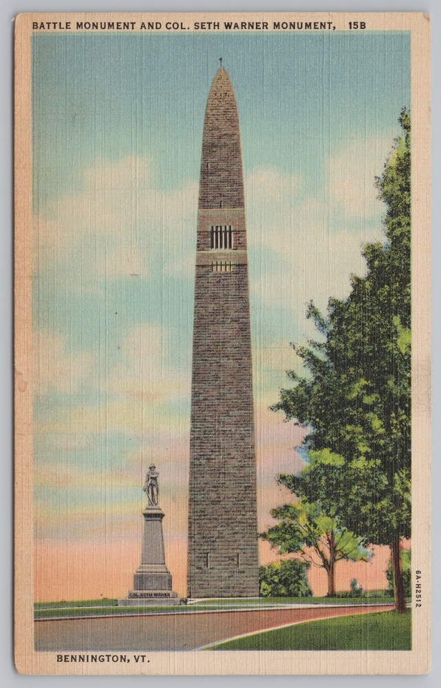 Military~Battle & Col Seth Warner Monuments~Bennington VT~Linen Vintage Postcard