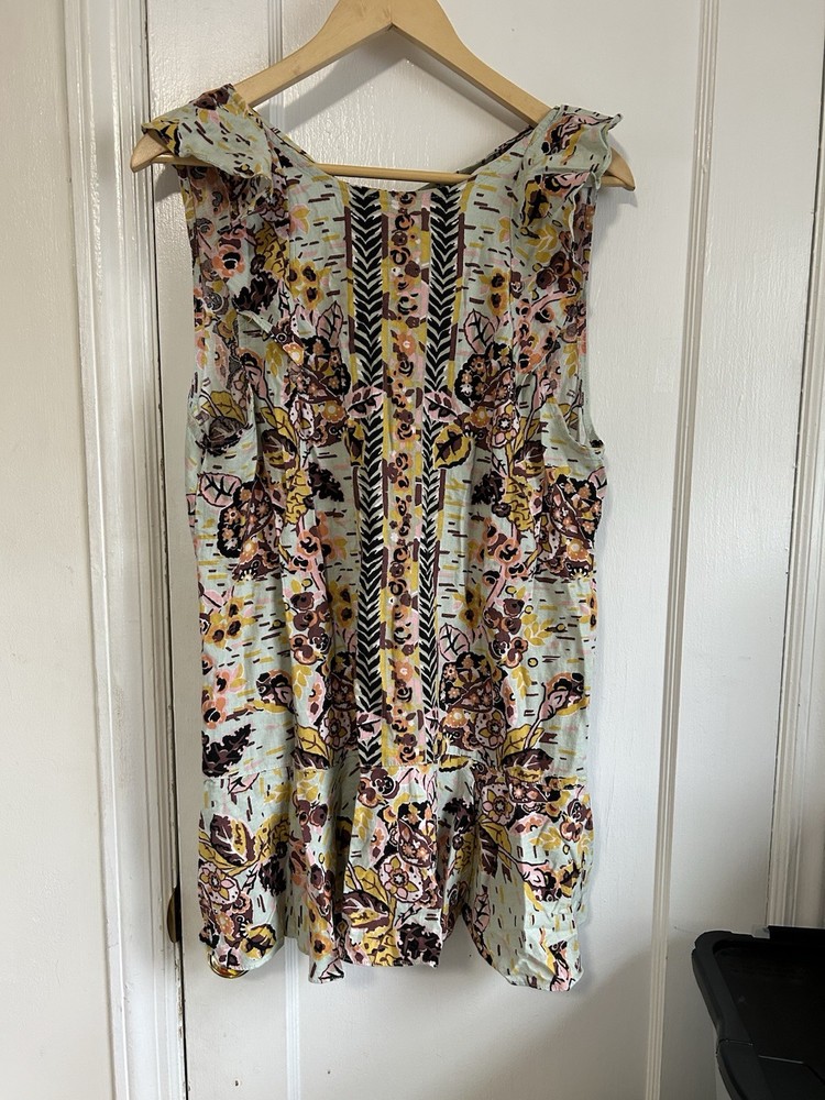 Free People Women's Floral Sleeveless Top Tie Back Size Large