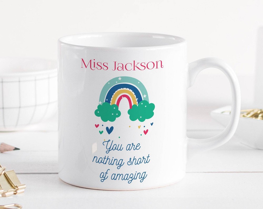 Teacher Rainbow Mug With Name Personalised Teacher Thank You Gift Cute Teacher