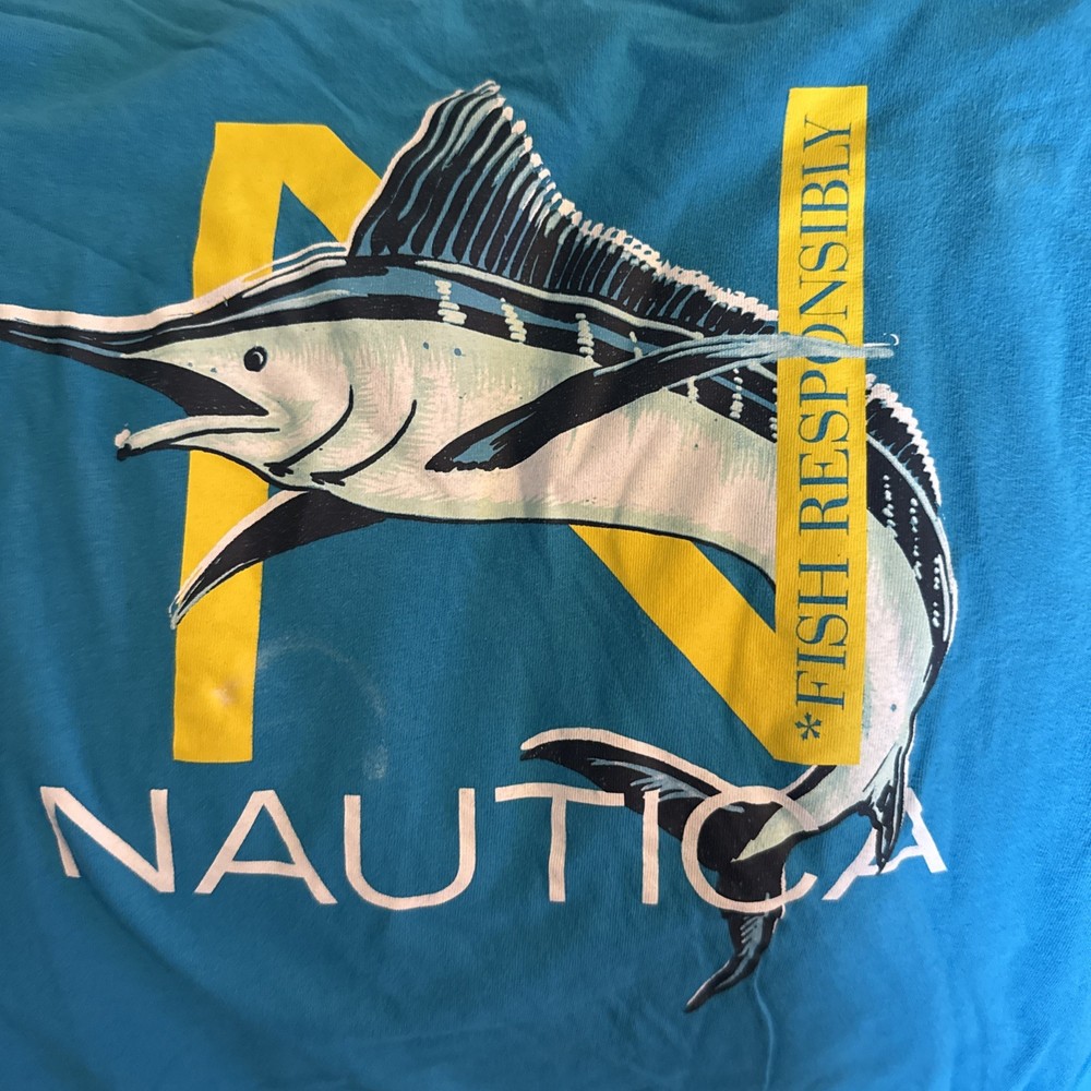Nautica Graphic T-Shirt Blue men’s Size XL- Fish
