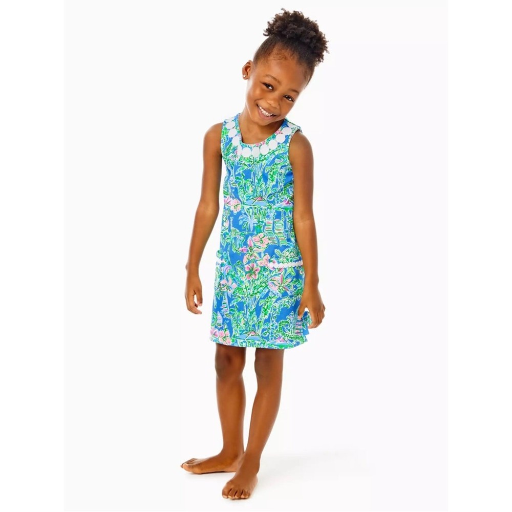 Lilly Pulitzer Girls Little Lilly Knit Shift Dress Boca Blue Beneath Size L 8 10