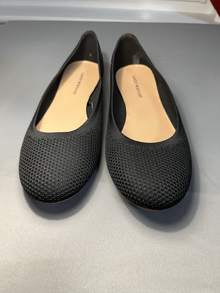 Lucky Brand Emmie Black Knit Mesh Ballet Flats Size 9.5M Comfort Slip On Shoes