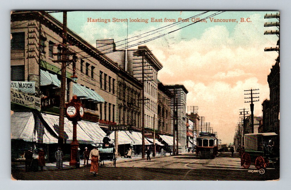 Canada- Vancouver British Columbia Hastings Street Shops Vintage c1910 Postcard