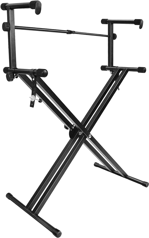 Pro Series Double Tier Portable Keyboard Stand with Locking Straps