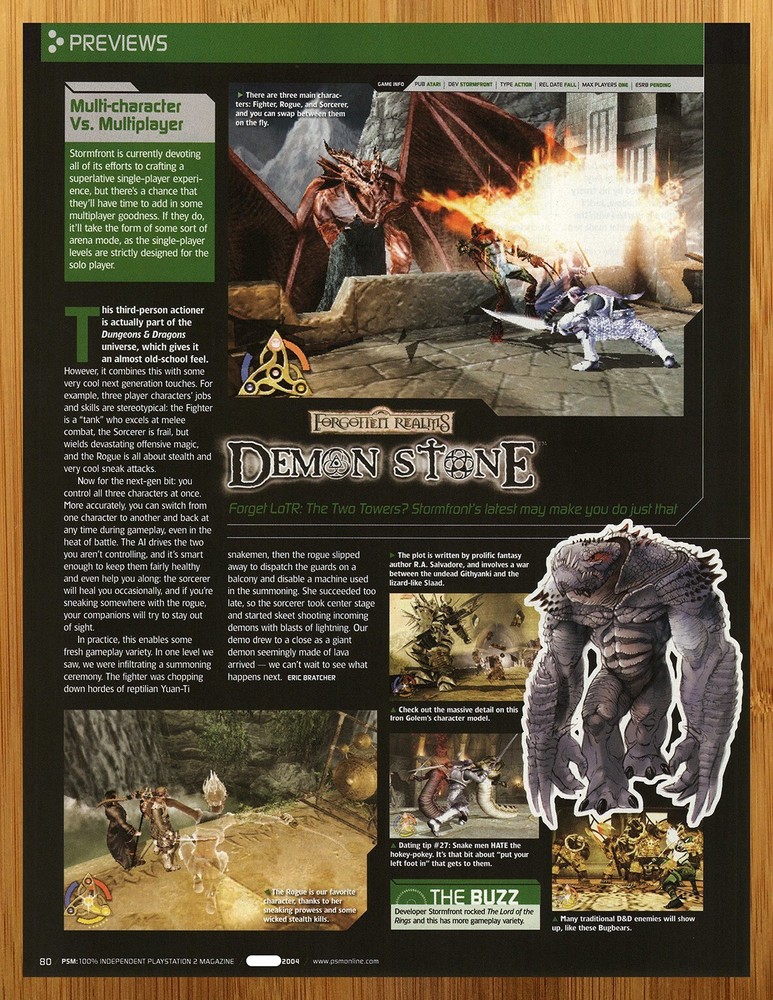 2005 Forgotten Realms Demon Stone PS2 Authentic Video Game Poster Ad