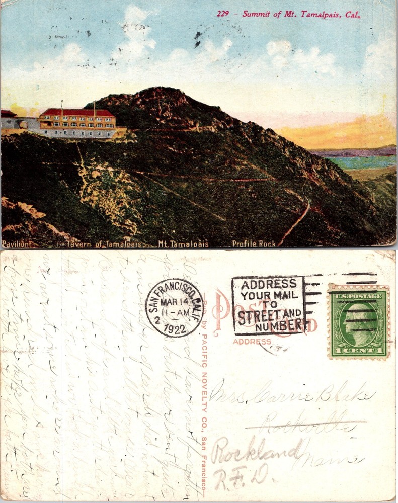 Summit of Mt Tamalpais California CA Postcard