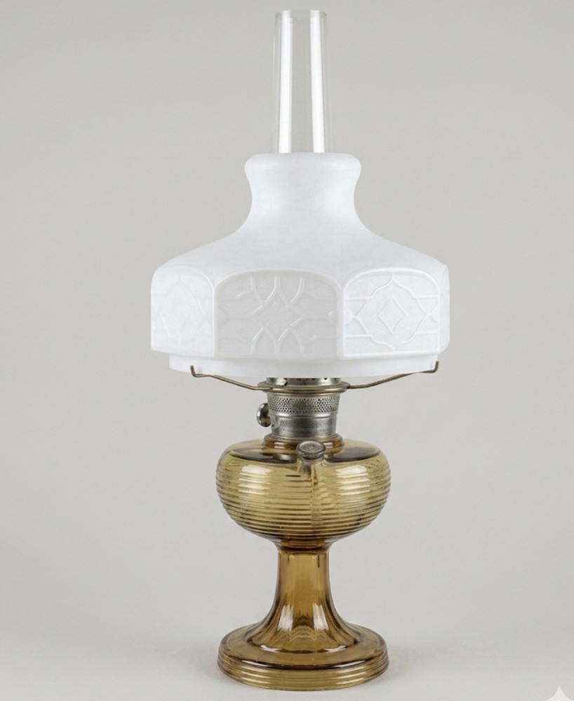 Vintage Aladdin Model C Amber Glass Oil Lamp w/ White Milk Glass Shade