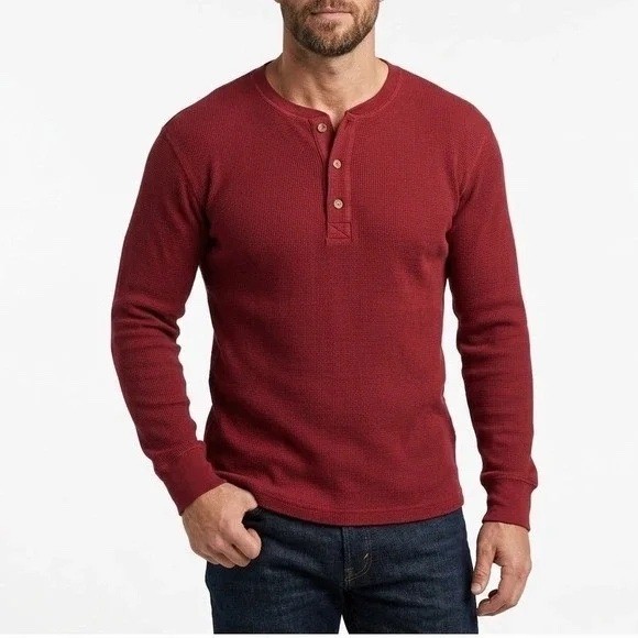 American Giant T-Shirt Mens L Zinfandel Waffle Knit Cotton Stretch Henley Neck