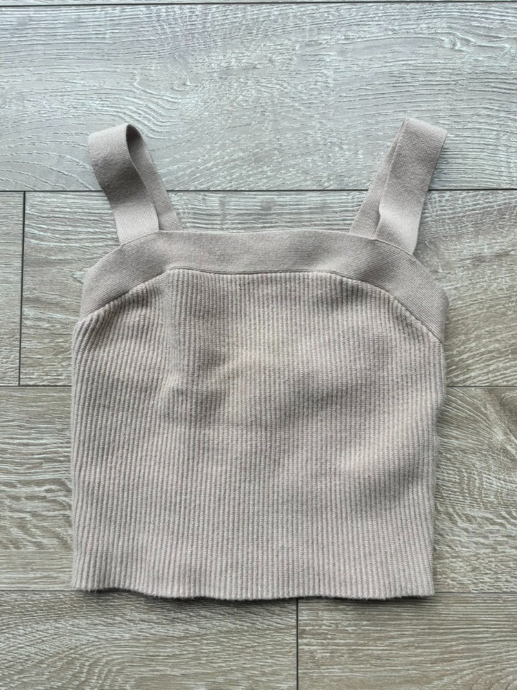 Abercrombie & Fitch Tan Ribbed Knit Cropped Tank Top Crop Top Tank Top Size S