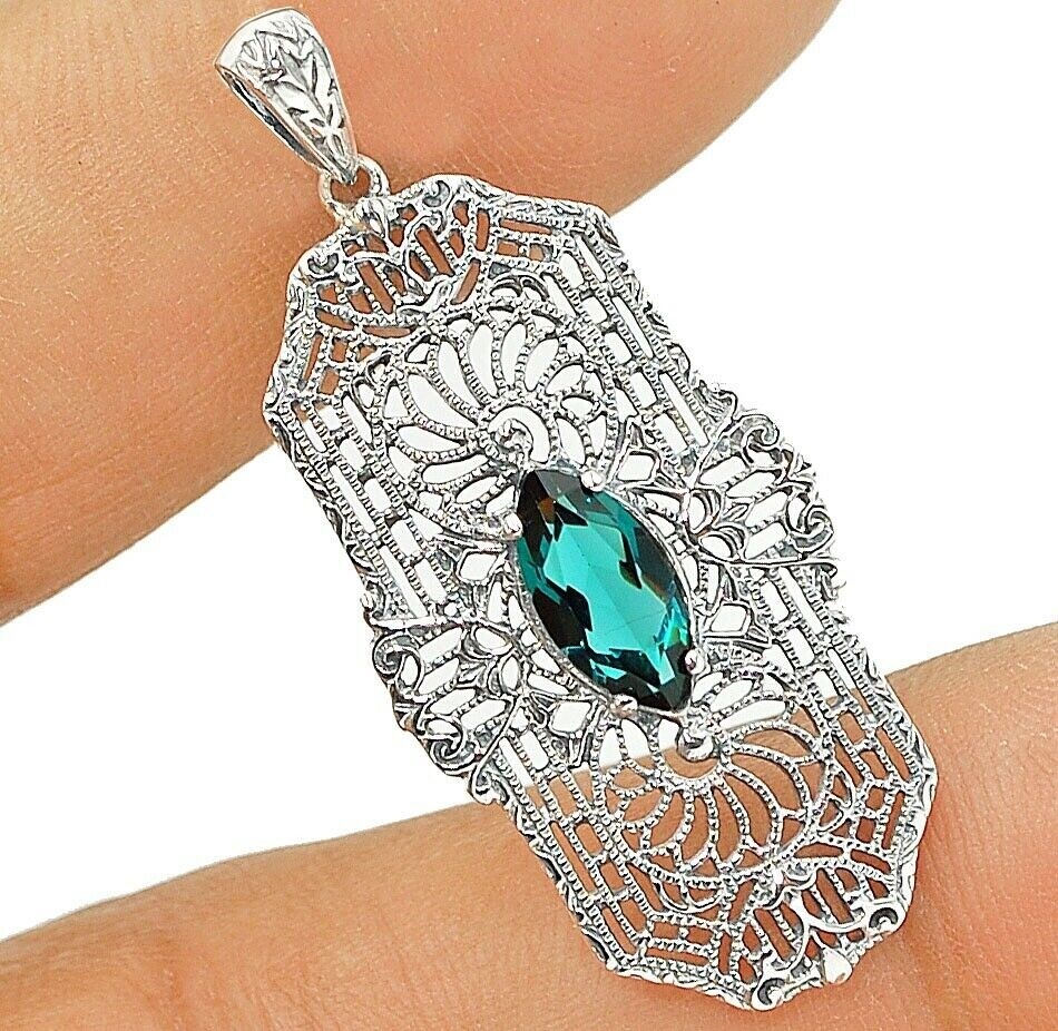 2CT Natural Apatite 925 Sterling Silver Victorian Style Pendant UM127