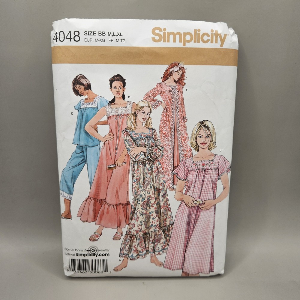 Nightgown in 2 Lengths, Robe, Pajamas Simplicity Pattern 4048 Sizes M L XL