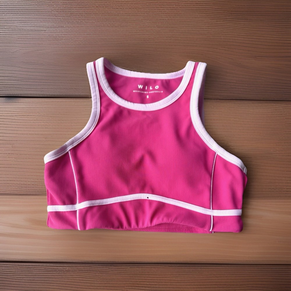 Wilo The Label Sports Bra Women’s Small Pink White Ribbed Crop