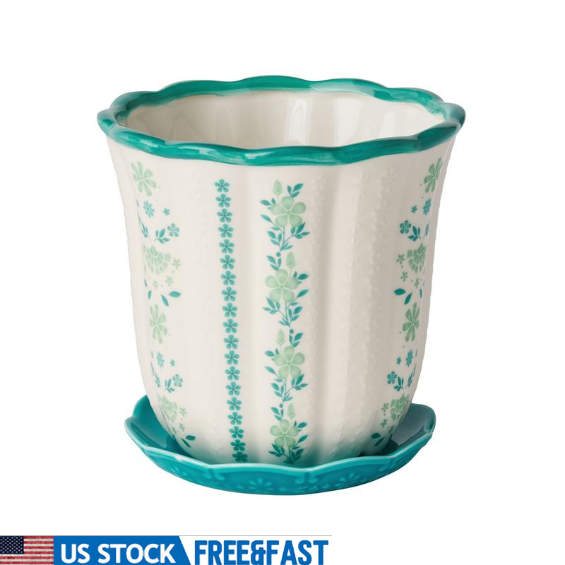 6 Inch Ceramic Scallop Planter Decal Floral Pattern Flower Dispaly Holder Pot US