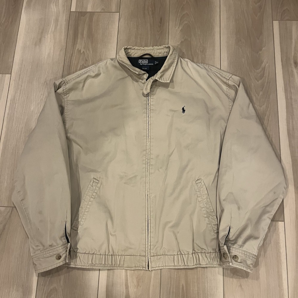 Polo Ralph Lauren Tan Harrington Jacket Full Zip Cotton Plaid Lined XL
