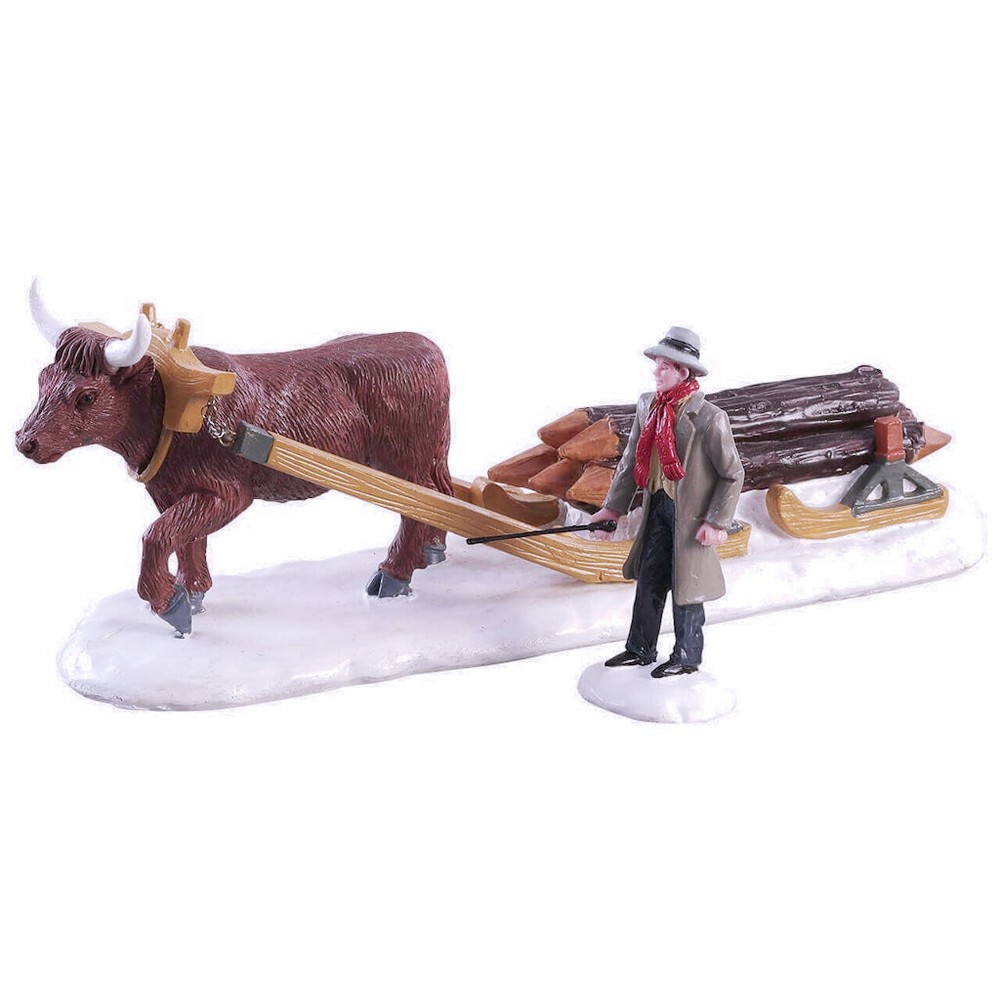 Lemax 2018 Winter Wood Village Cow Farmer Transporting Scene #83360