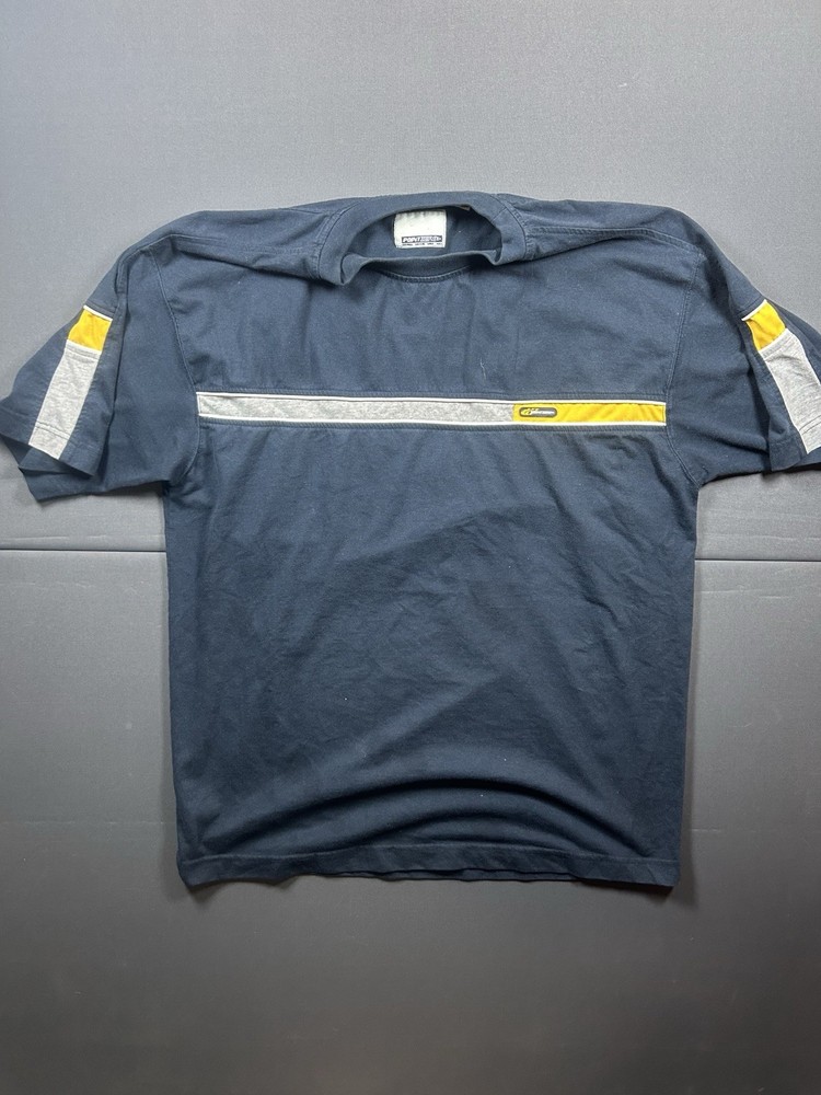 Point Zero Y2K T-Shirt XL Navy Blue Gray Yellow Stripe Vintage Skater Surfer Y2K